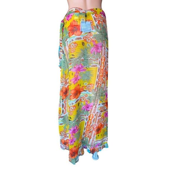 NWT America & Beyond Tropical Colorful Ruffle Maxi Skirt Sarong Cover-Up - Picture 6 of 7